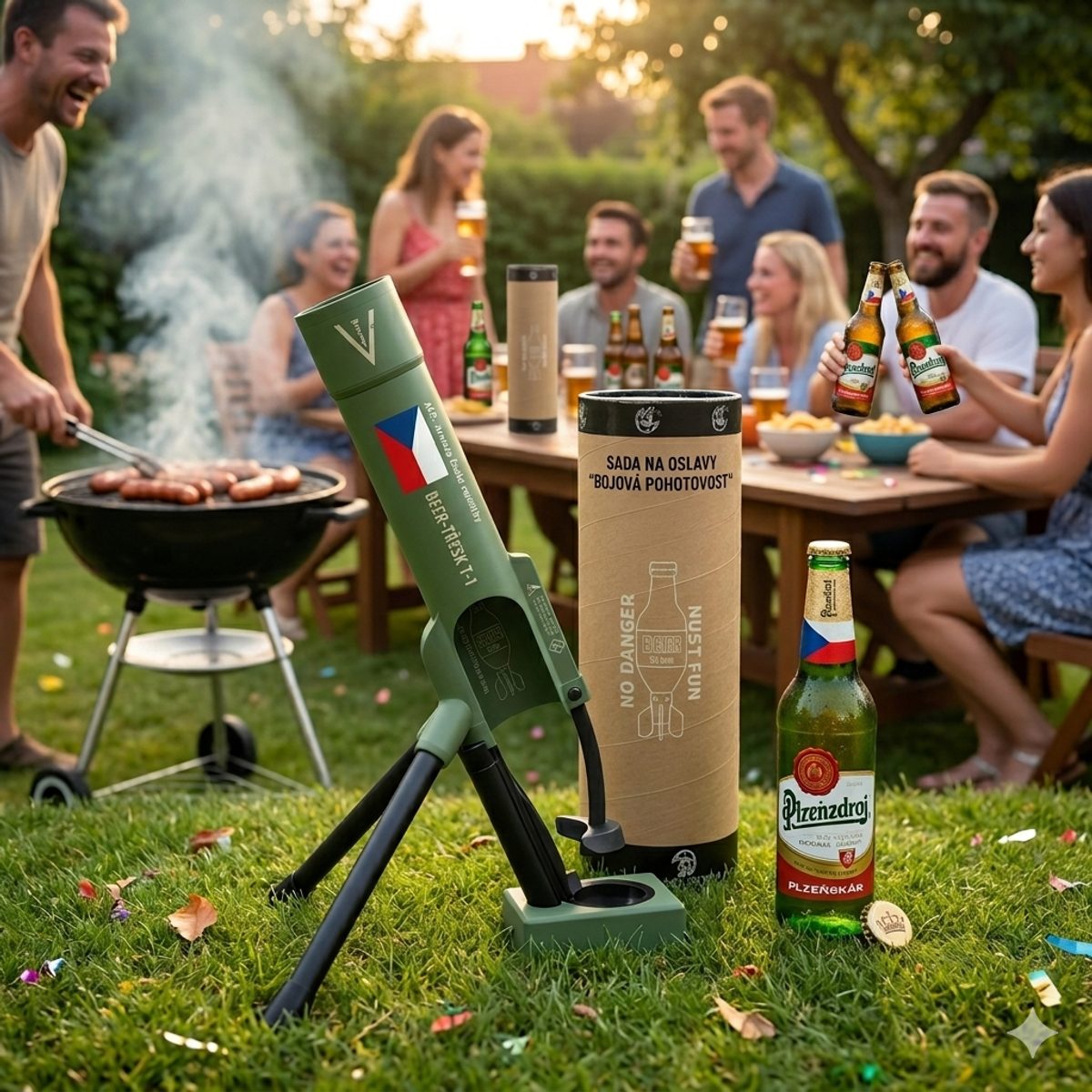 PÍVOMET vz. 26 v akci na grilovačce — otvírák na pivo s přáteli